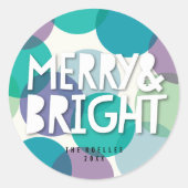 Kerstmis Merry & Bright Teal Paarse Confetti Stipp Ronde Sticker (Voorkant)