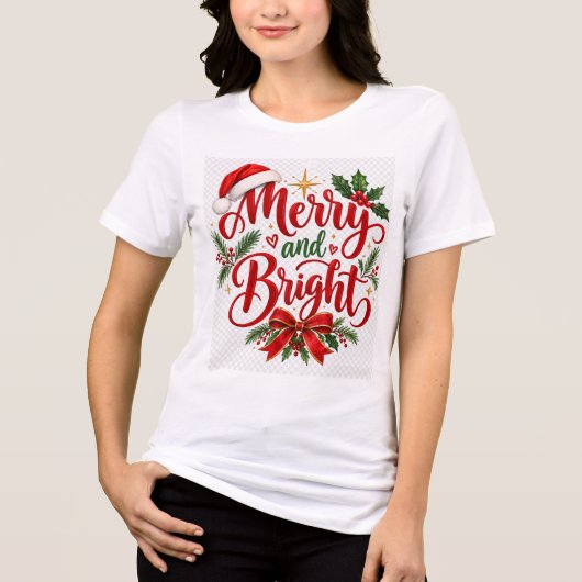 Kerstmis Merry & Bright Tri-Blend Shirt (Voorkant)