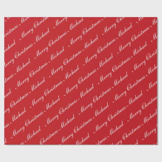 Kerstmis Merry Christmas Aangepaste Naam Rode Chic Cadeaupapier (Vlak)