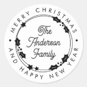 Kerstmis Merry Christmas Naam Scriptie Hulst Krans Ronde Sticker (Voorkant)