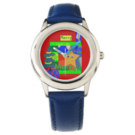 Kerstmis Merry Groene Naam op Rode Kerst Horloge