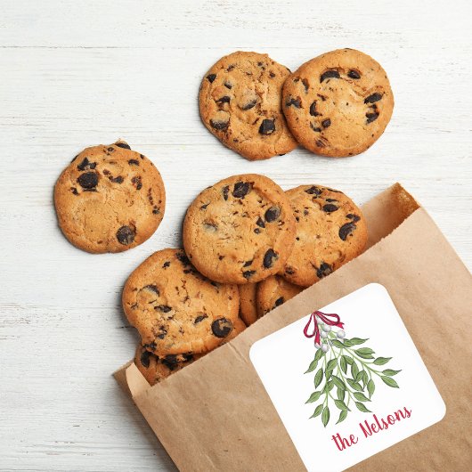 Kerstmis Merry Mistletoe Vakantie Groene Bladeren Vierkante Sticker