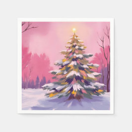 Kerstmis Merry Pink | Waterverf Kerstvakantie Servet