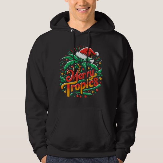Kerstmis Merry Tropics – Palmboom Kerstmannenhoed Hoodie (Voorkant)