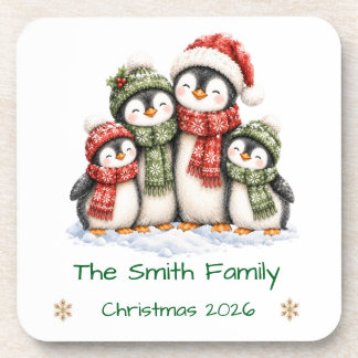 Kerstmis met Aangepaste Familie van 4 Pinguïns Bier Onderzetter