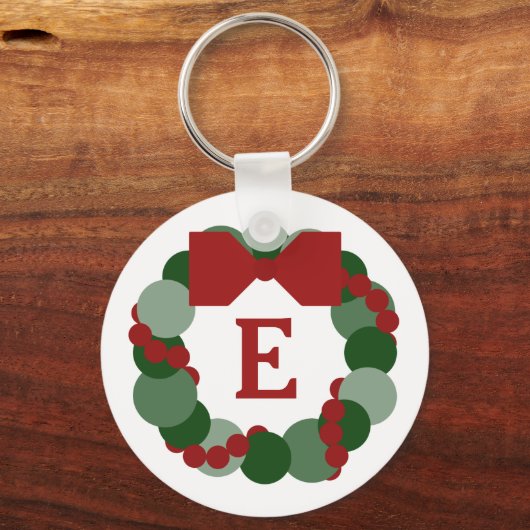 Kerstmis met aangepaste monogram Sleutelhanger (Voorkant)