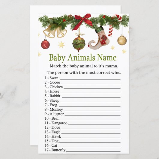 kerstmis met Baby Animals Name Game (Voorkant / Achterkant)