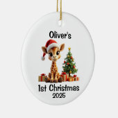 Kerstmis met baby-giraf keramisch ornament (Rechts)