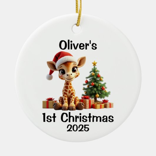 Kerstmis met baby-giraf keramisch ornament (Voorkant)