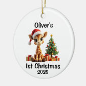 Kerstmis met baby-giraf keramisch ornament (Links)