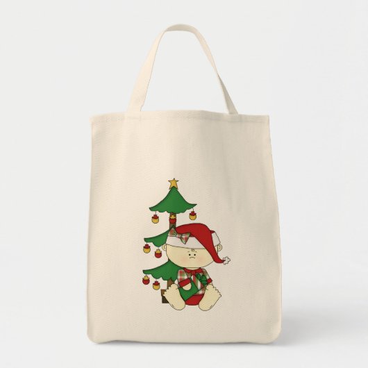 Kerstmis met Baby met boom Tote Bag (Voorkant)