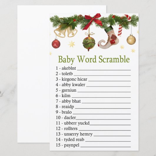 kerstmis met Baby word scramble game (Voorkant / Achterkant)