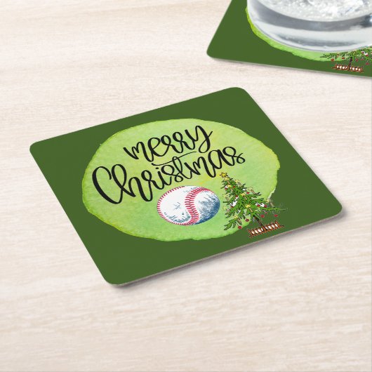 Kerstmis met bal en boom  kartonnen onderzetters (Schuin)