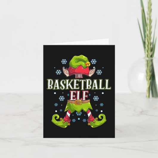 Kerstmis met Basketball Elf Matching Family Kaart (Voorkant)