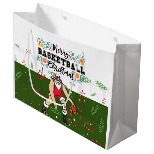 Kerstmis met Basketball Loading met Santa Claus Groot Cadeauzakje (Voorkant Gekanteld)