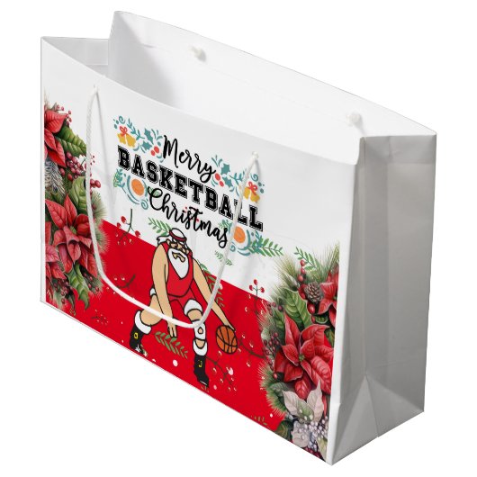 Kerstmis met Basketball Loading met Santa Claus Groot Cadeauzakje (Voorkant Gekanteld)