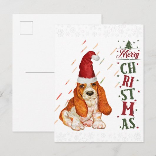 Kerstmis met Bassett Hound Cute Dog Briefkaart (Voorkant / Achterkant)