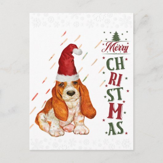 Kerstmis met Bassett Hound Cute Dog Briefkaart (Voorkant)