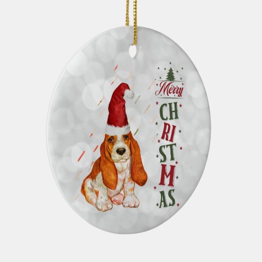 Kerstmis met Bassett Hound Cute Dog Keramisch Ornament (Rechts)