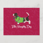 Kerstmis met Bassett Hound Feliz Naughty Dog Feestdagenkaart (Voorkant)