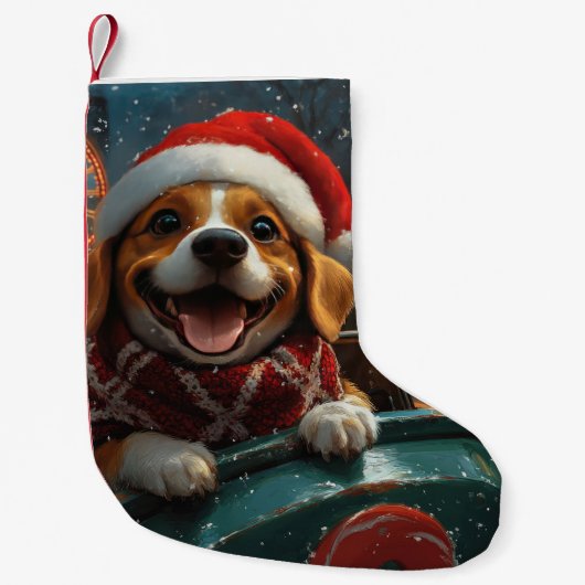 Kerstmis met Beagle-hond-achtbaan Kleine Kerstsok (Voorkant)
