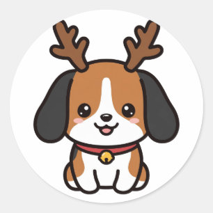 Kerstmis met Beagle Rendier Ronde Sticker