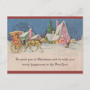 Kerstmis met bewerkbare vintage paard-en-wagen briefkaart