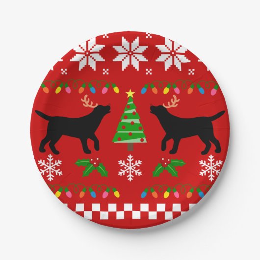 Kerstmis met Black Labrador Antlers Papieren Bordje (Voorkant)