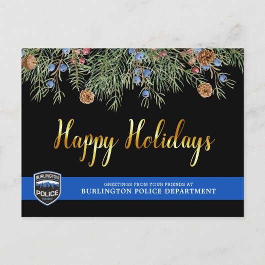 Kerstmis met blauwe lijn door politie feestdagenkaart (Voorkant)