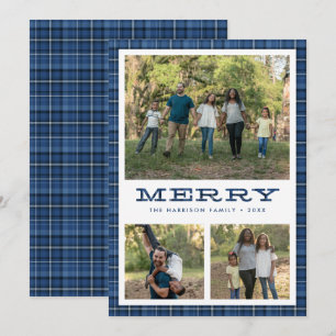 Kerstmis met blauwe ruit drie foto's feestdagenkaart