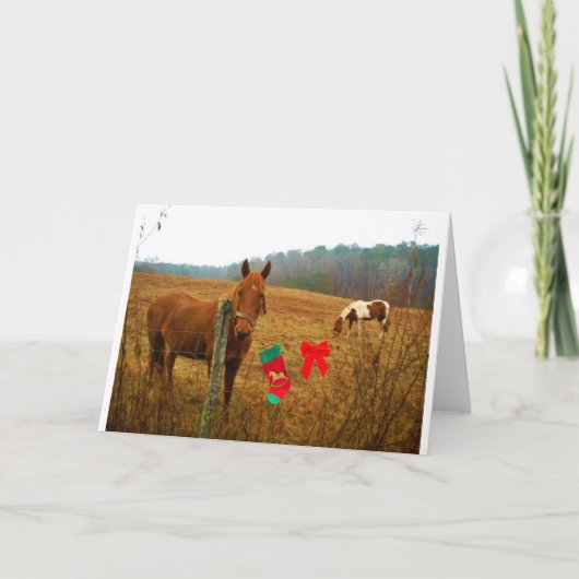 Kerstmis met boog en kous feestdagen kaart (Voorkant)