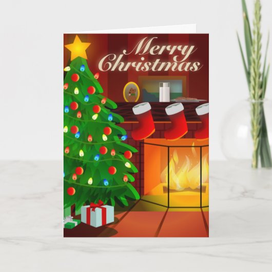 Kerstmis met boom en Fireplace Kaart (Voorkant)