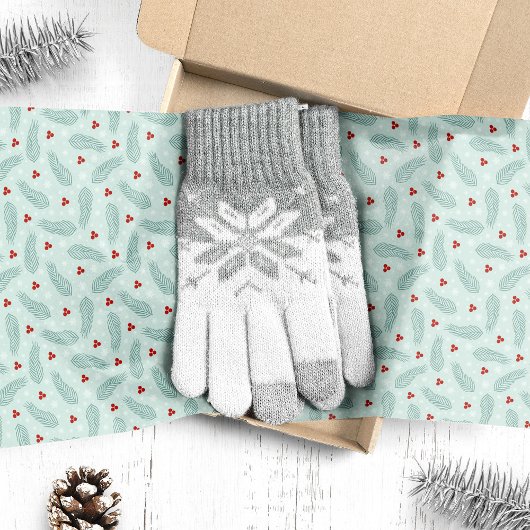 Kerstmis met botanische dennennaalden en bessen tissuepapier