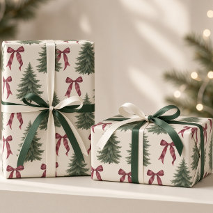 Kerstmis met Bourgondische Strikken en Waterverf D Cadeaupapier