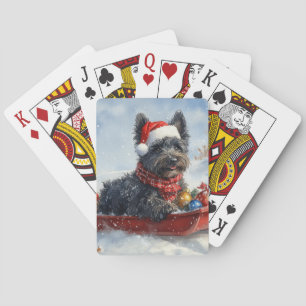 Kerstmis met Bouvier des Flandres-hond in slee Pokerkaarten