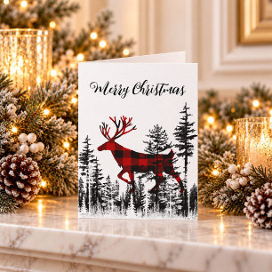 Kerstmis met Buffalo Plaid bos herten Feestdagen Kaart