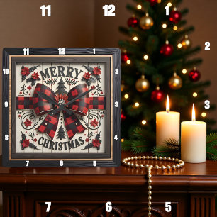 Kerstmis met Buffalo Plaid Strik Vierkante Klok