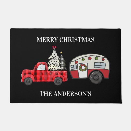  Kerstmis met Camper Red Truck Deurmat (Voorkant)