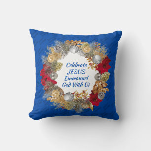 Kerstmis met CELEBRATE JESUS Cobalt Blue Kussen