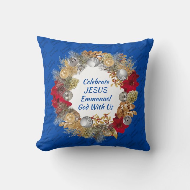 Kerstmis met CELEBRATE JESUS Cobalt Blue Kussen (Voorkant)