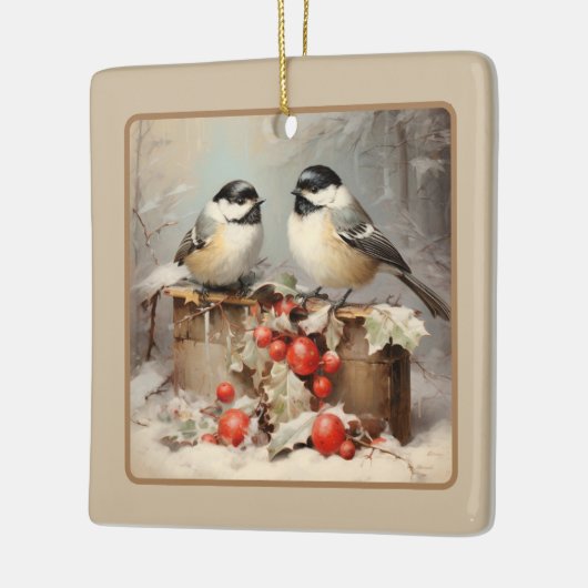 Kerstmis met Chickadee Keramisch Ornament (Links)