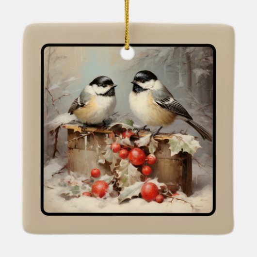 Kerstmis met Chickadee Keramisch Ornament (Achterkant)