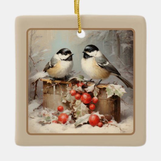 Kerstmis met Chickadee Keramisch Ornament (Voorkant)