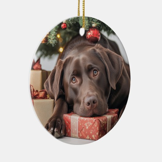 Kerstmis met chocolade Lab Keramisch Ornament (Rechts)