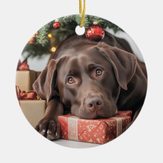 Kerstmis met chocolade Lab Keramisch Ornament (Voorkant)