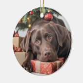 Kerstmis met chocolade Lab Keramisch Ornament (Links)