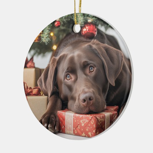 Kerstmis met chocolade Lab Keramisch Ornament (Links)
