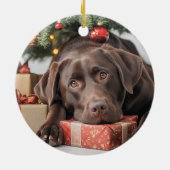 Kerstmis met chocolade Lab Keramisch Ornament (Achterkant)