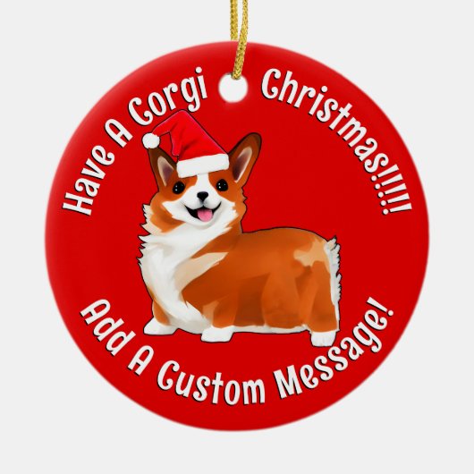 Kerstmis met Corgi Dog met Santa Hat Keramisch Ornament (Voorkant)