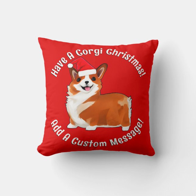 Kerstmis met Corgi Dog met Santa Hat Kussen (Voorkant)